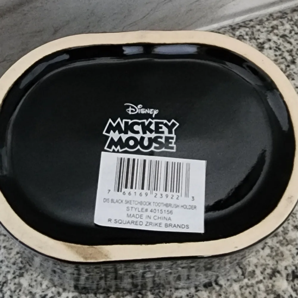 NWT Disney Mickey Mouse Zrike Black Toothbrush Holder Ceramic Sketchbook